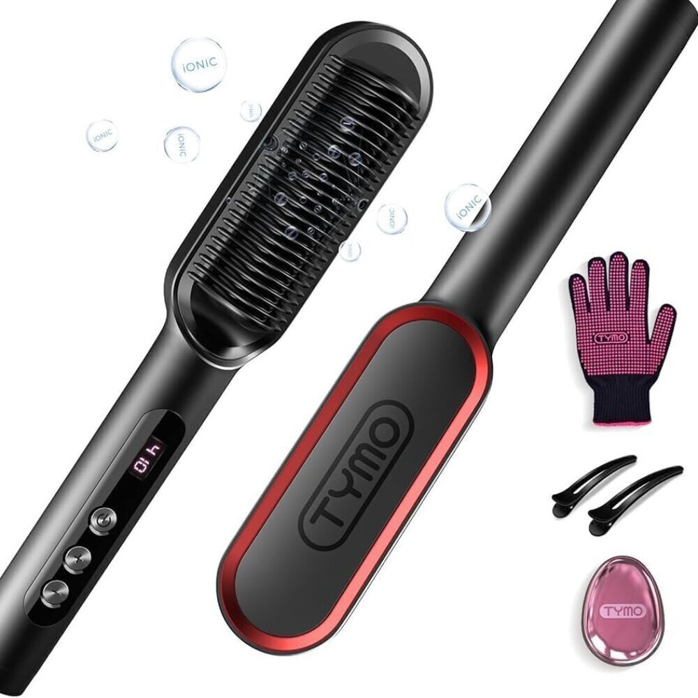 Hair Straightener Brush Titanium Coating 9 Temp LED Display Ionic Comb